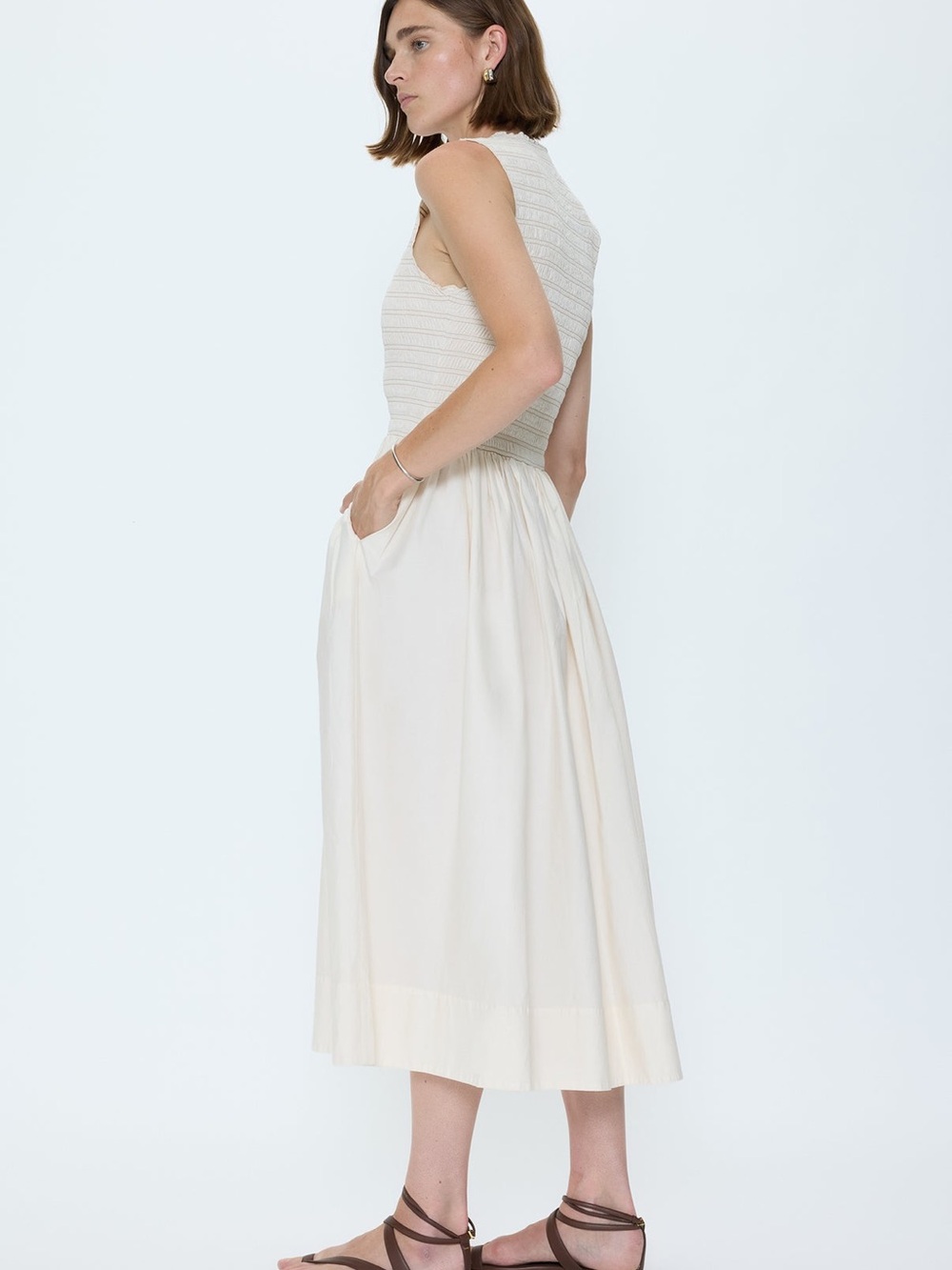 NWT Pistola Gladys Smocked Bodice Dress (XS) oyster shell - Picture 3 of 7